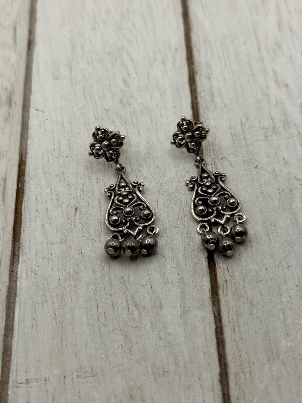 Vintage-Inspired Sterling Silver Drop Filigree Dangle Earrings